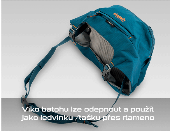 víko batohu lze odepnout a použít jako ledvinku/tašku přes rameno