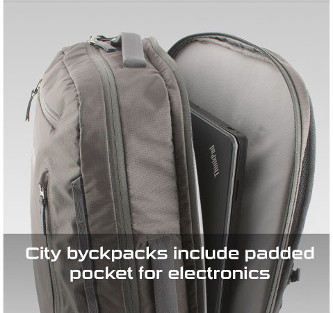 City byckpacks include padded pocket for electronics