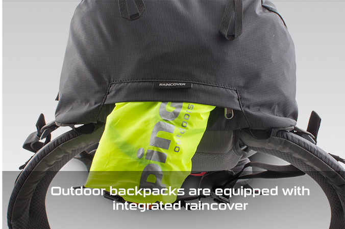 Outdoor backpacks are equipped with integrated raincover