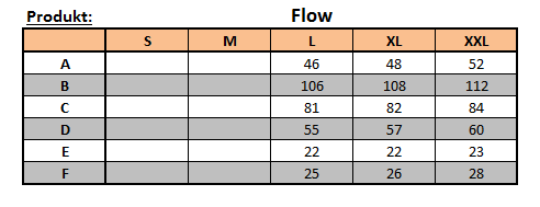 Velikostní tabulka kalhot Flow