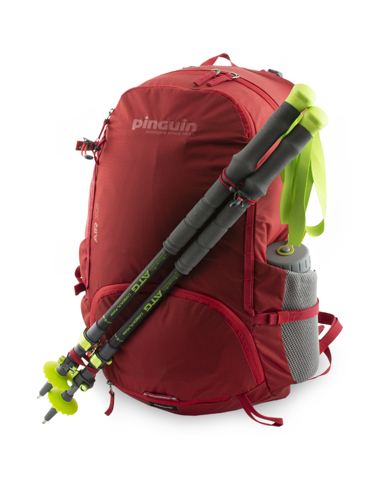 A pair of vertical chains on the front of the backpack fot attaching additional equipment.