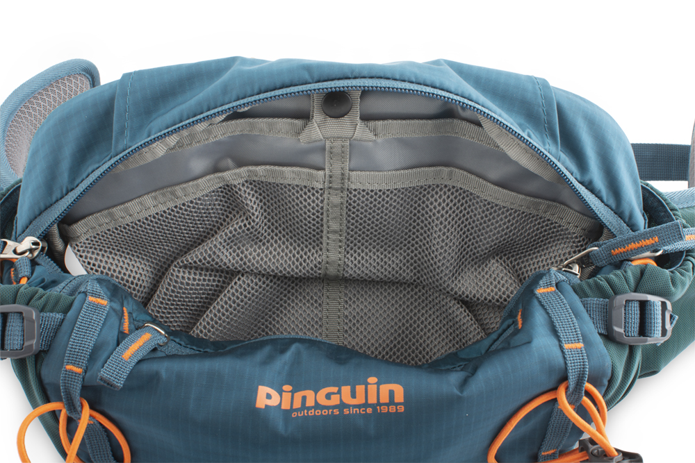 Hip bag - Large main compartment with partition to the water reservoir and mesh pockets for tools, spare inner tube, mp3 player, etc.