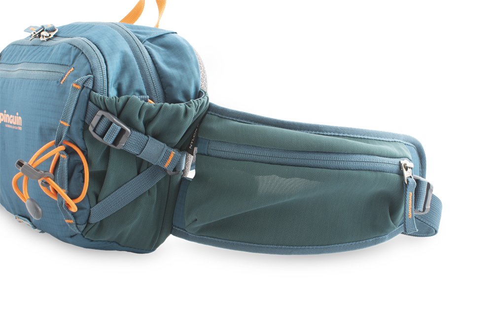 Hip bag - Spacious zipper pocket made of flexible material on the right side of the waist belt.