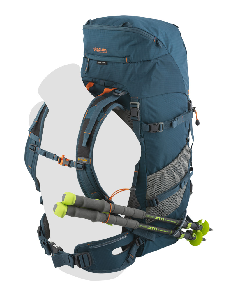 Walker 50 πετρελαίου - Λουράκι για στερέωση στύλους trekking ενώ περπατάτε στον αριστερό ιμάντα ώμου και κάτω από την αριστερή διχτυωτή τσέπη.